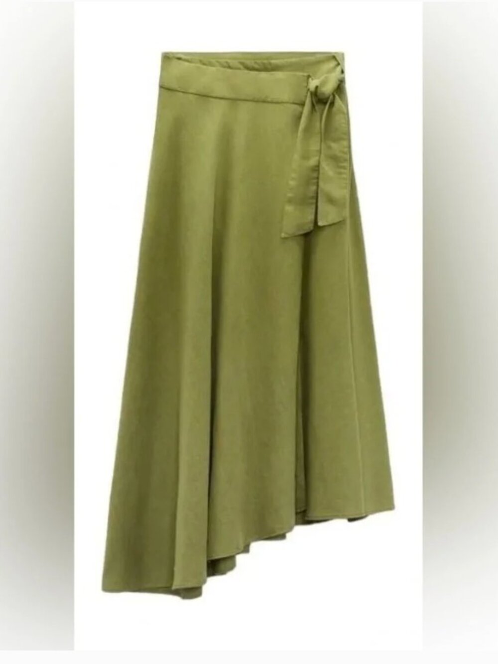 Zara Asymmetrical Wrap Midi Skirt Green Linen Blend Women's XS
